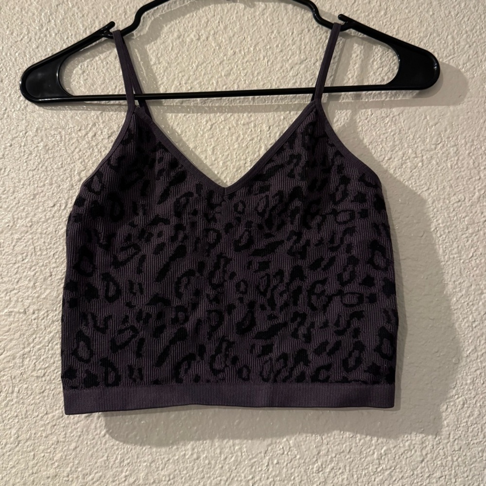 Bozzolo Leopard Print Crop Top - Black and Gray